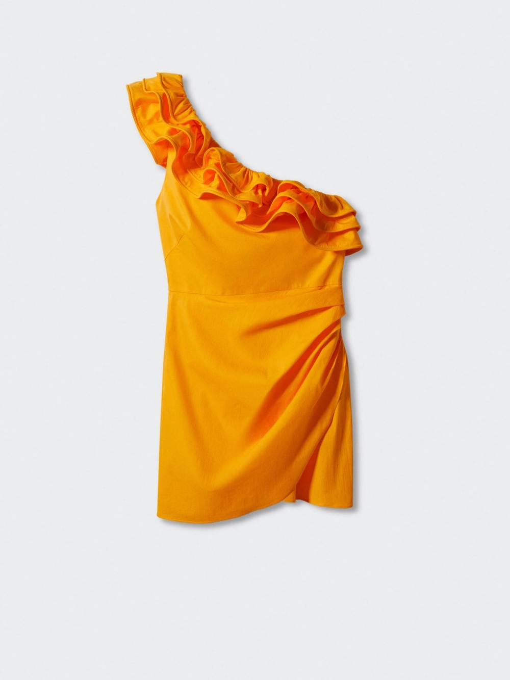 Mango One-Shoulder Ruffle Mini Dress in Orange - Picture 2 of 3